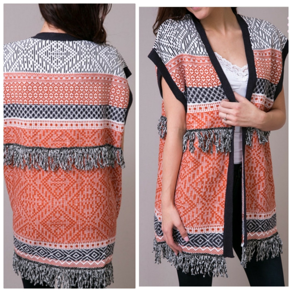 entro Boho Fringe Binge Oversized Vest.